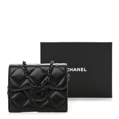 Chanel Lambskin Quilted Flap Card Holder On Chain So Black 12 of 12