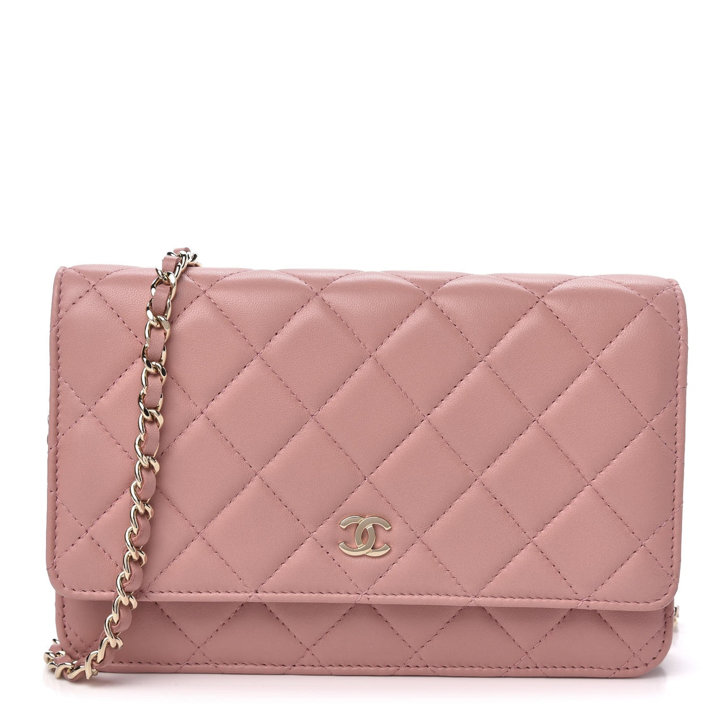 Lambskin Quilted Wallet On Chain WOC Pink