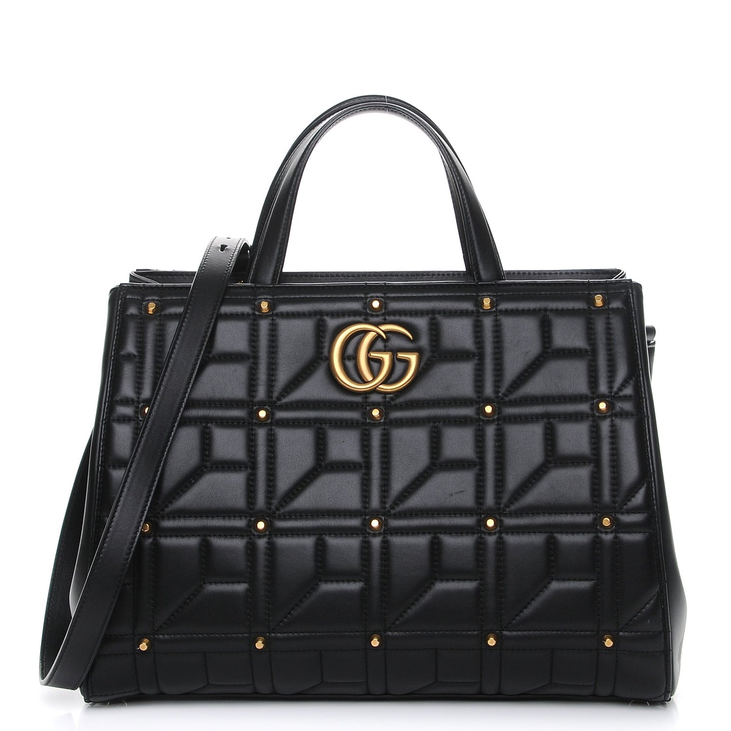 Calfskin Matelasse Studded Medium GG Marmont Tote Black