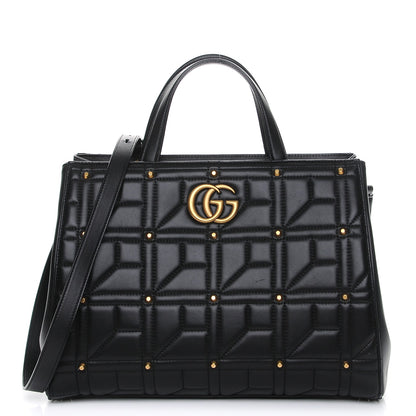 Gucci Calfskin Matelasse Studded Medium GG Marmont Tote Black 1 of 9