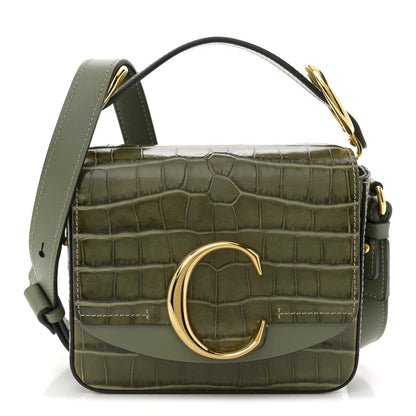 Chloe Calfskin Crocodile Embossed Mini C Double Carry Misty Forest 1 of 10