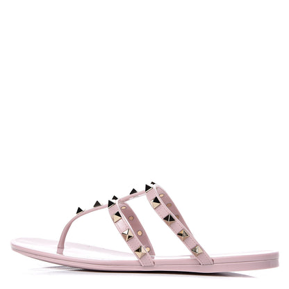 Valentino Garavani PVC Jelly Rockstud Caged Flat Thong Sandals 37 Water Rose 1 of 8