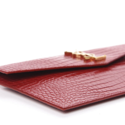 Saint Laurent Calfskin Crocodile Embossed Uptown Monogram Clutch Rouge Eros 5 of 10