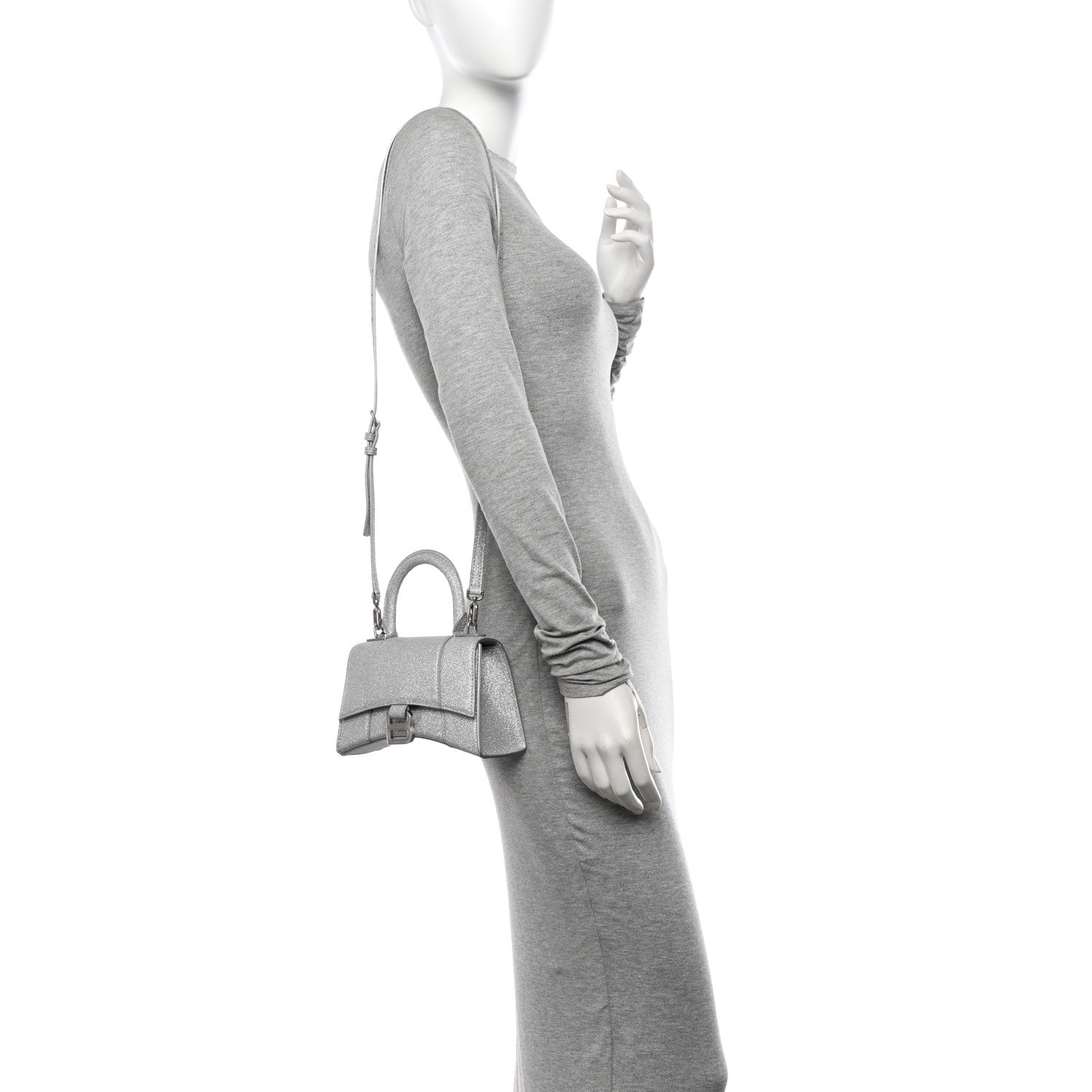 Balenciaga Glitter Fabric Hourglass Top Handle Bag XS Grey 3 of 11