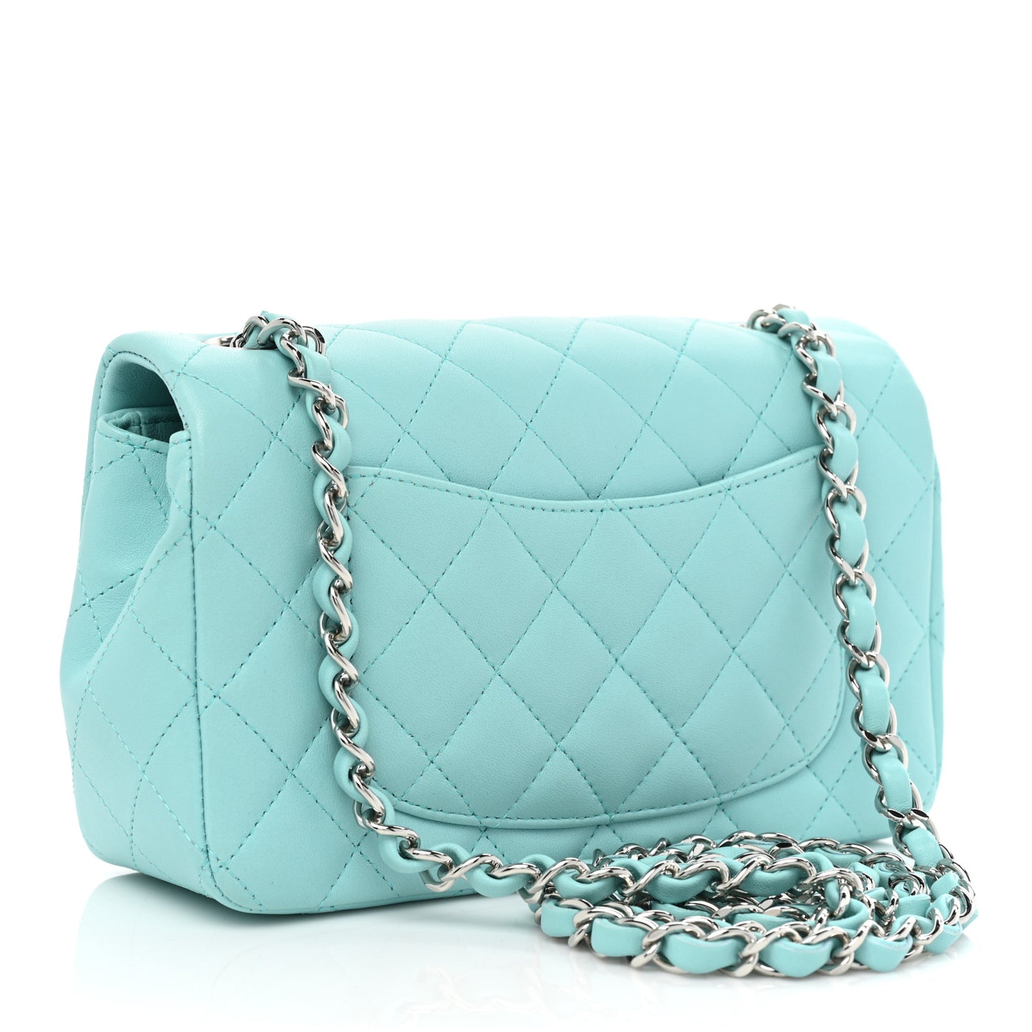 Lambskin Quilted Mini Rectangular Flap Light Blue