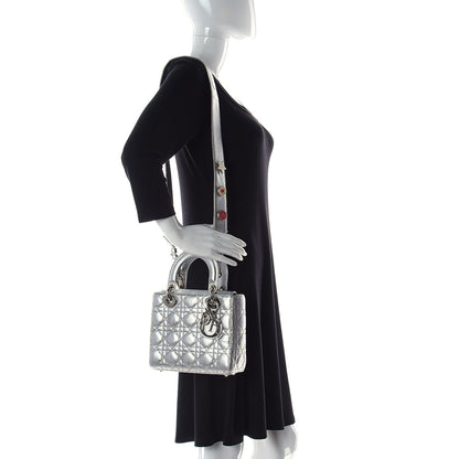 Christian Dior Metallic Grained Calfskin Cannage Small Lucky Badges My Lady Dior Silver 2 of 11