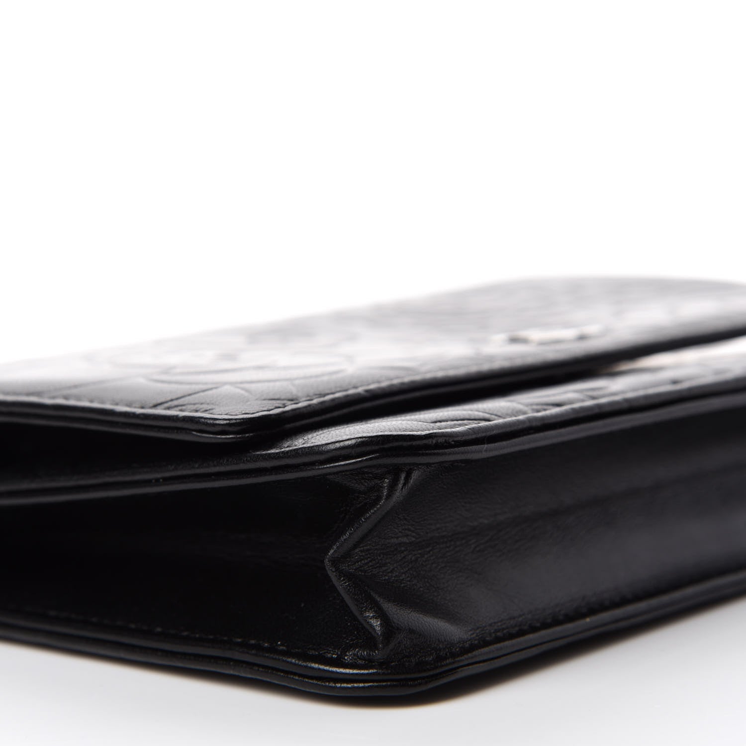 Chanel Lambskin Camellia Embossed Wallet on Chain WOC Black 6 of 12