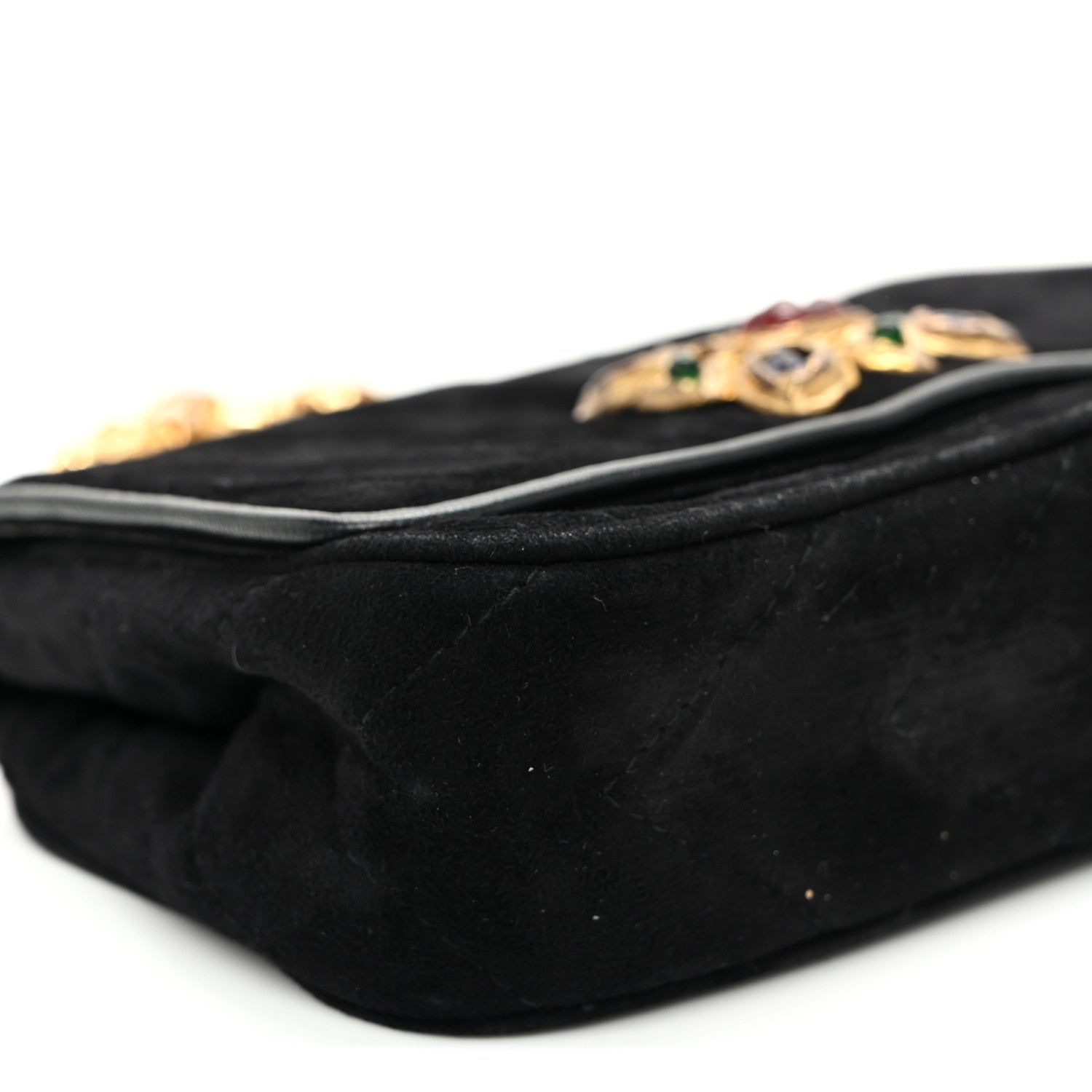 Chanel Suede Chevron Gripoix Quilted Flap Black 8 of 10