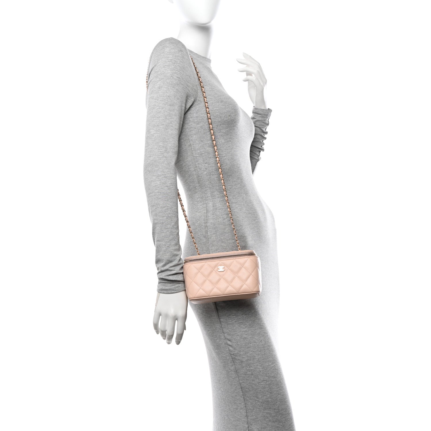 Chanel Caviar Quilted Small Vanity Case With Chain Light Beige 2 of 11