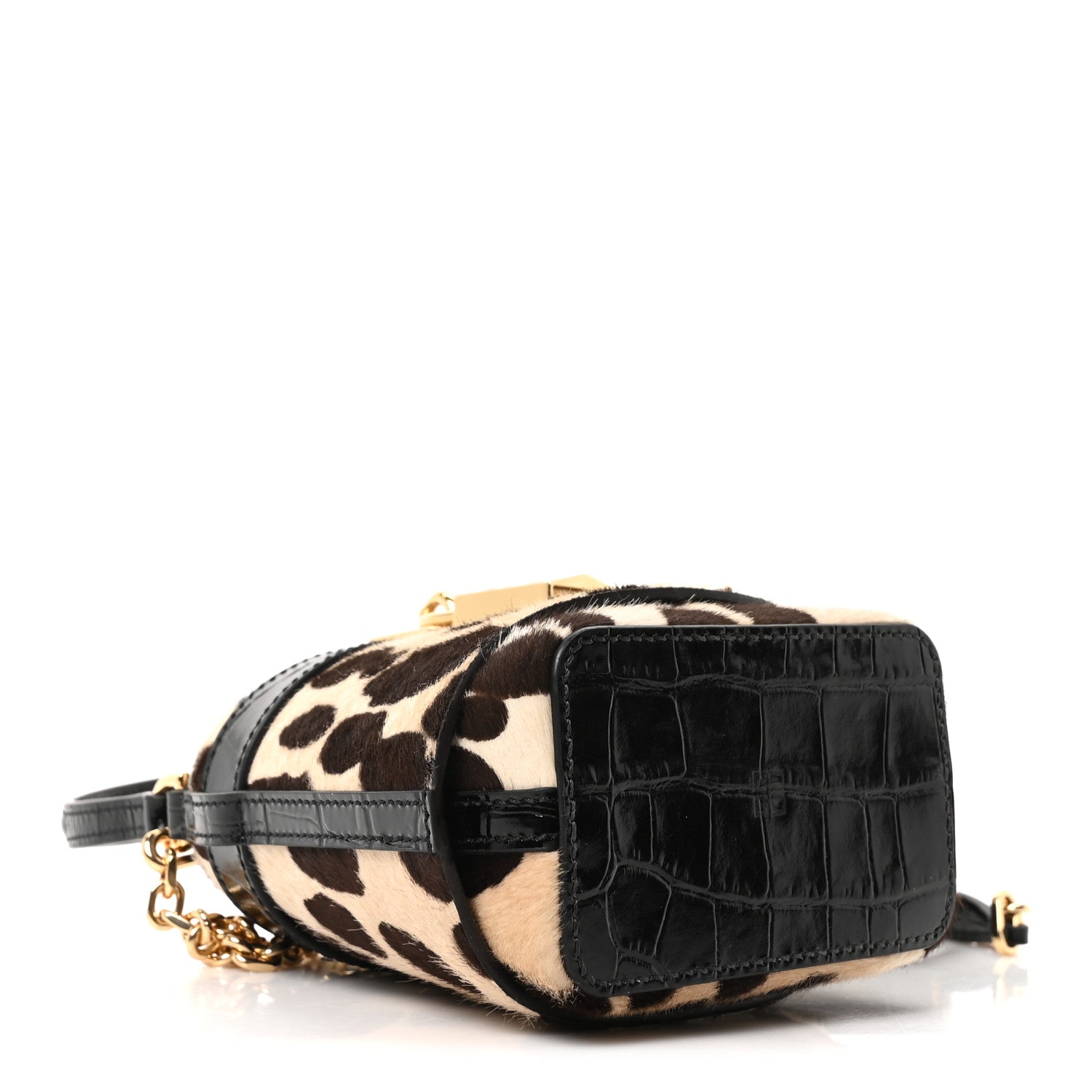 Givenchy Pony Calfskin Micro Leopard Print Shark Lock Bucket Bag Black Beige 4 of 10