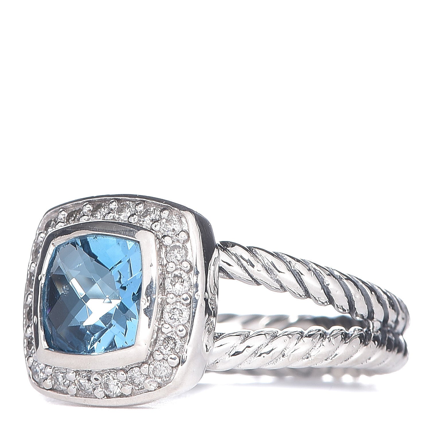 David Yurman Sterling Silver Diamond Blue Topaz 7mm Petite Albion Ring 52 6 3 of 5