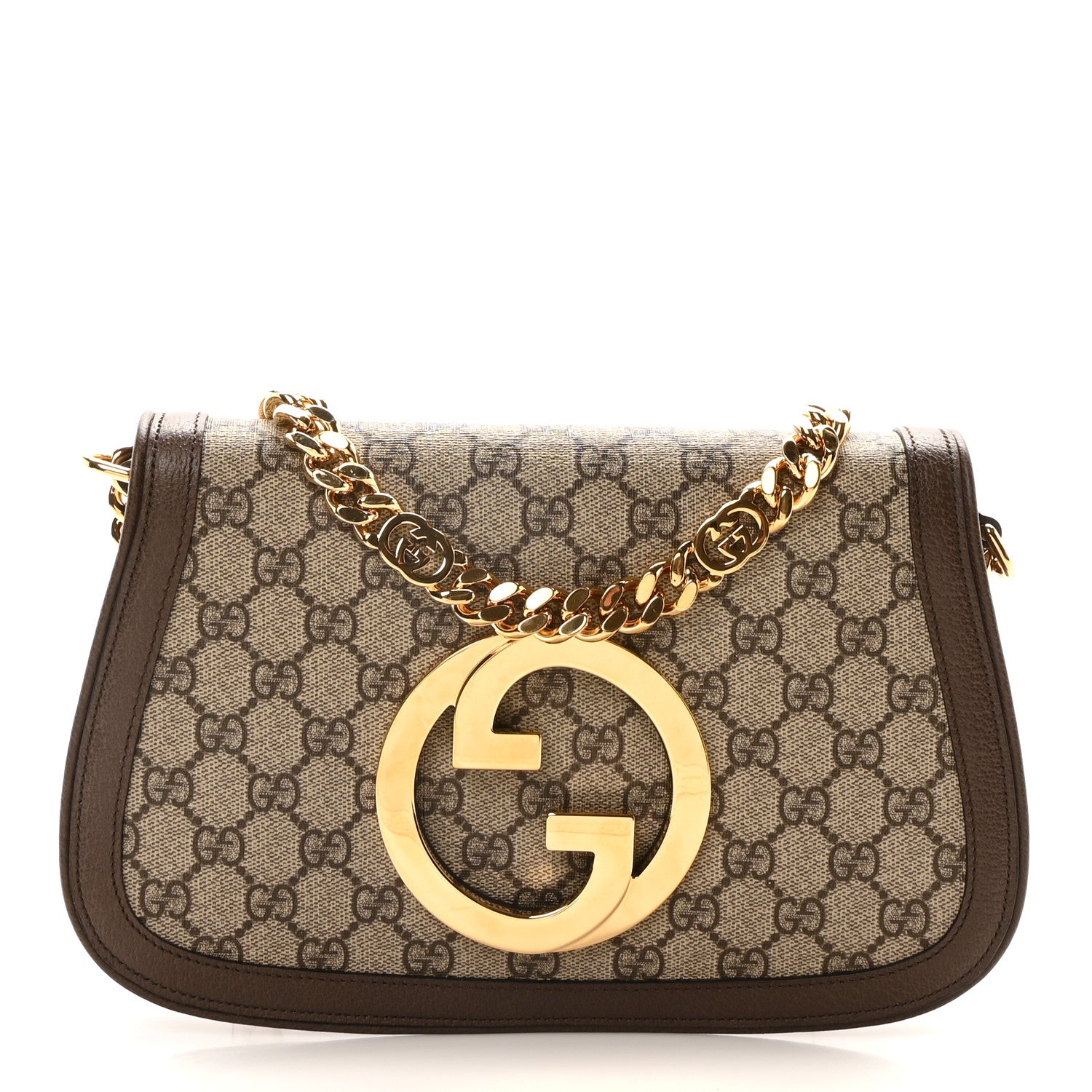 Gucci GG Supreme Monogram Textured Dollar Calfskin Blondie Chain Shoulder Flap Bag Beige Ebony New Acero 1 of 10