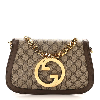Gucci GG Supreme Monogram Textured Dollar Calfskin Blondie Chain Shoulder Flap Bag Beige Ebony New Acero 1 of 10