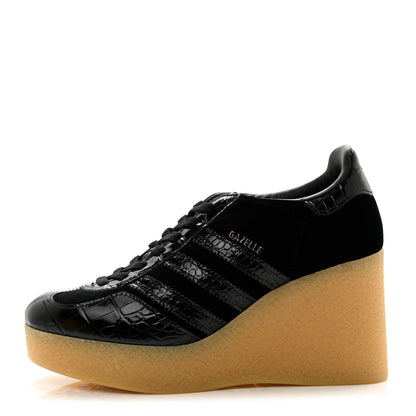 Gucci X ADIDAS Velvet Crocodile Embossed Gazelle Wedge Sneakers 39 Black 1 of 9