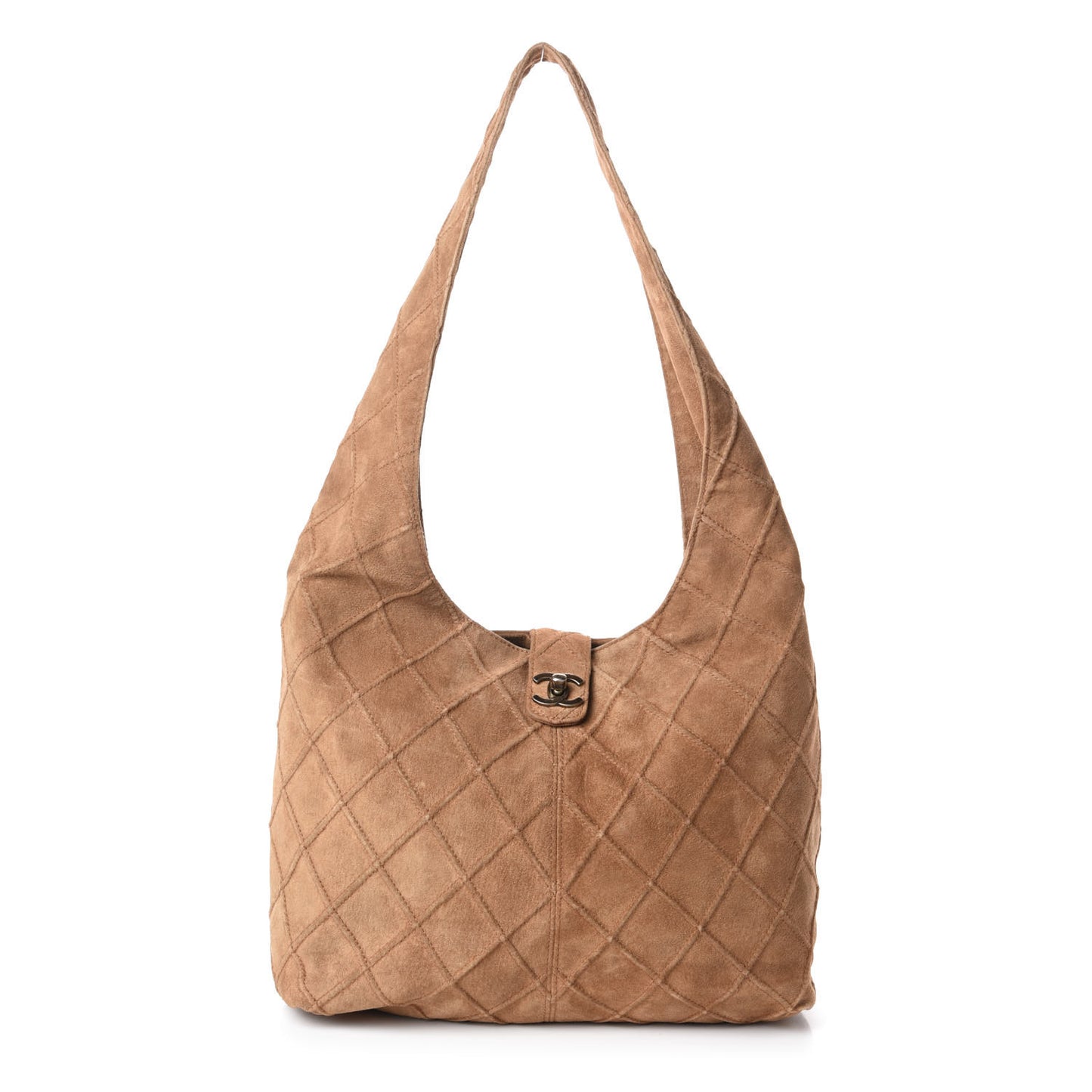 Suede Stitched Hobo Beige