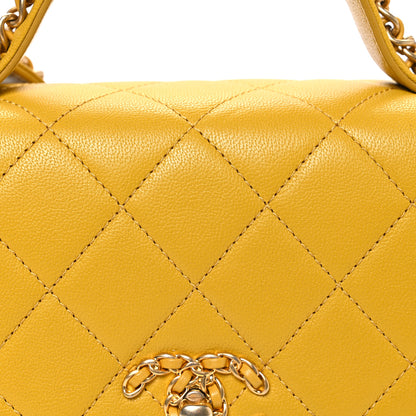 Chanel Lambskin Quilted Small Chain Infinity Top Handle Flap Yellow 7 of 9