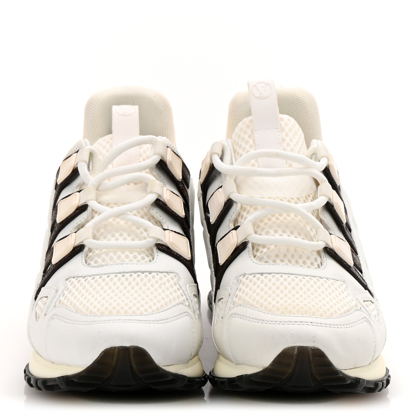 Calfskin Monogram Mesh Run Away Sneakers 37.5 White
