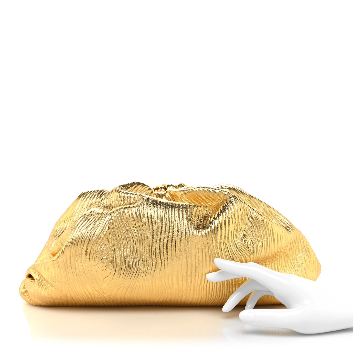 Metallic Bark Calfskin Embossed The Pouch Oversized Clutch Oro