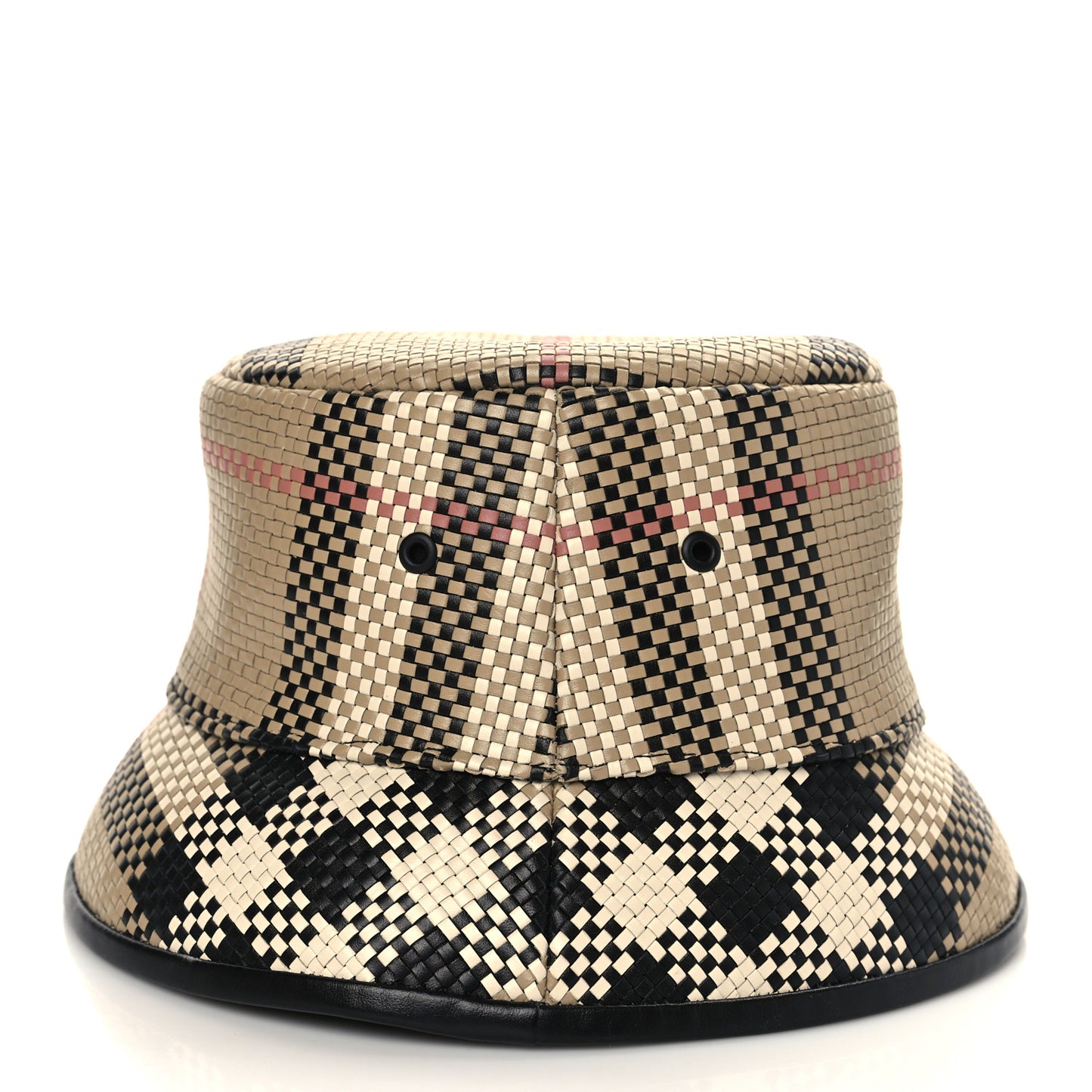Calfskin Woven Check Bucket Hat M Archive Beige