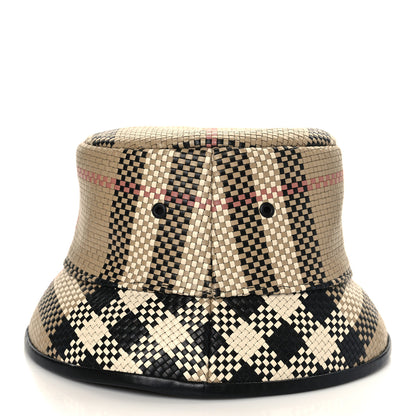 Burberry Calfskin Woven Check Bucket Hat M Archive Beige 4 of 9