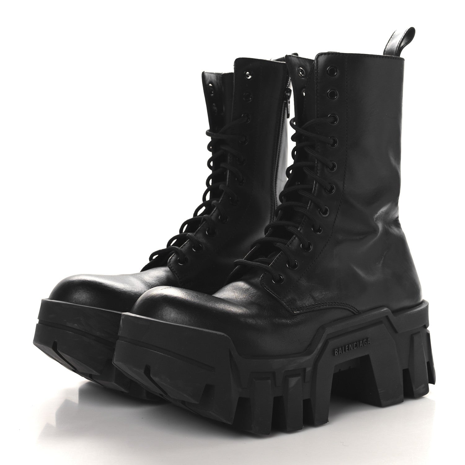 Balenciaga Calfskin Womens Bulldozer Lace Up Boots 38 Black 4 of 8