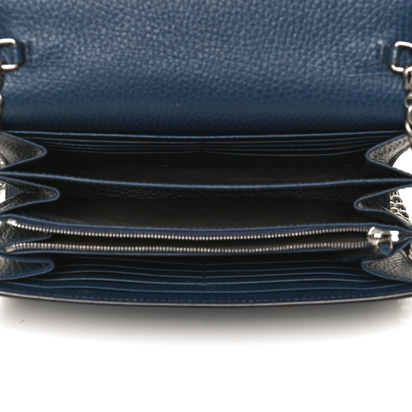 Dollar Calfskin Crystal Mini Dionysus Chain Wallet Blue Agata Black Diamond