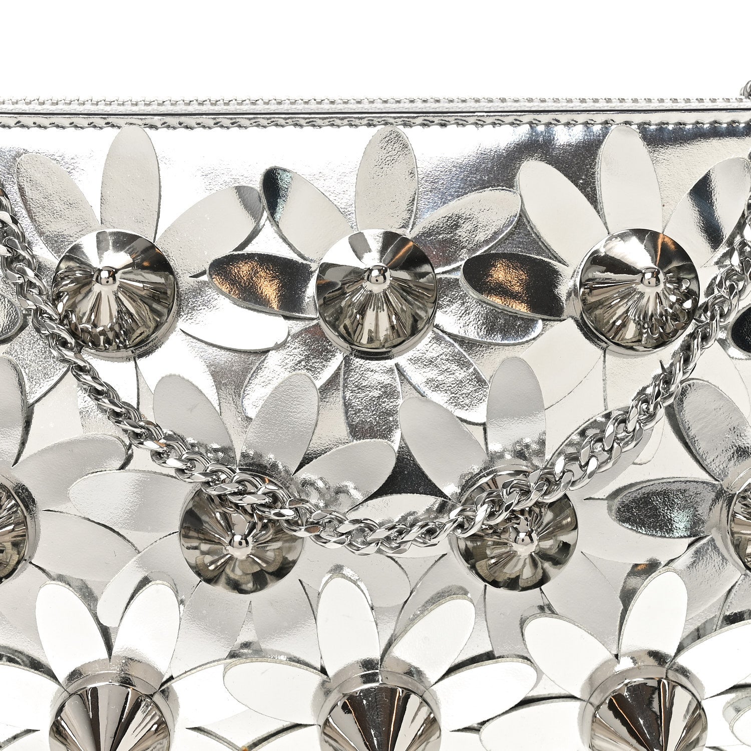 Christian Louboutin Metallic Patent Calfskin Flower Loubila Chain Clutch Silver 7 of 9