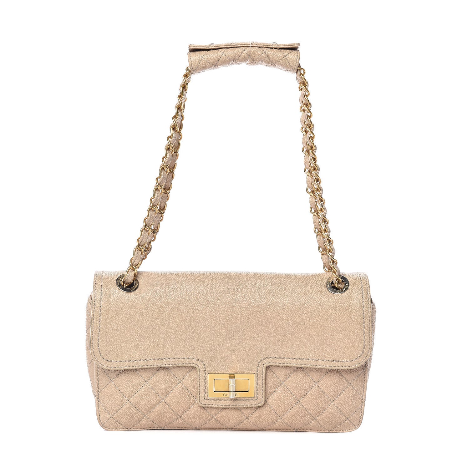 Caviar Quilted Medium Mademoiselle Flap Beige