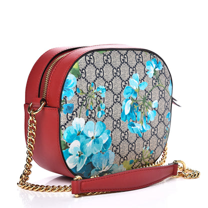 Gucci GG Supreme Monogram Blooms Mini Chain Shoulder Bag Beige Blue Navy Hibiscus Red 2 of 10