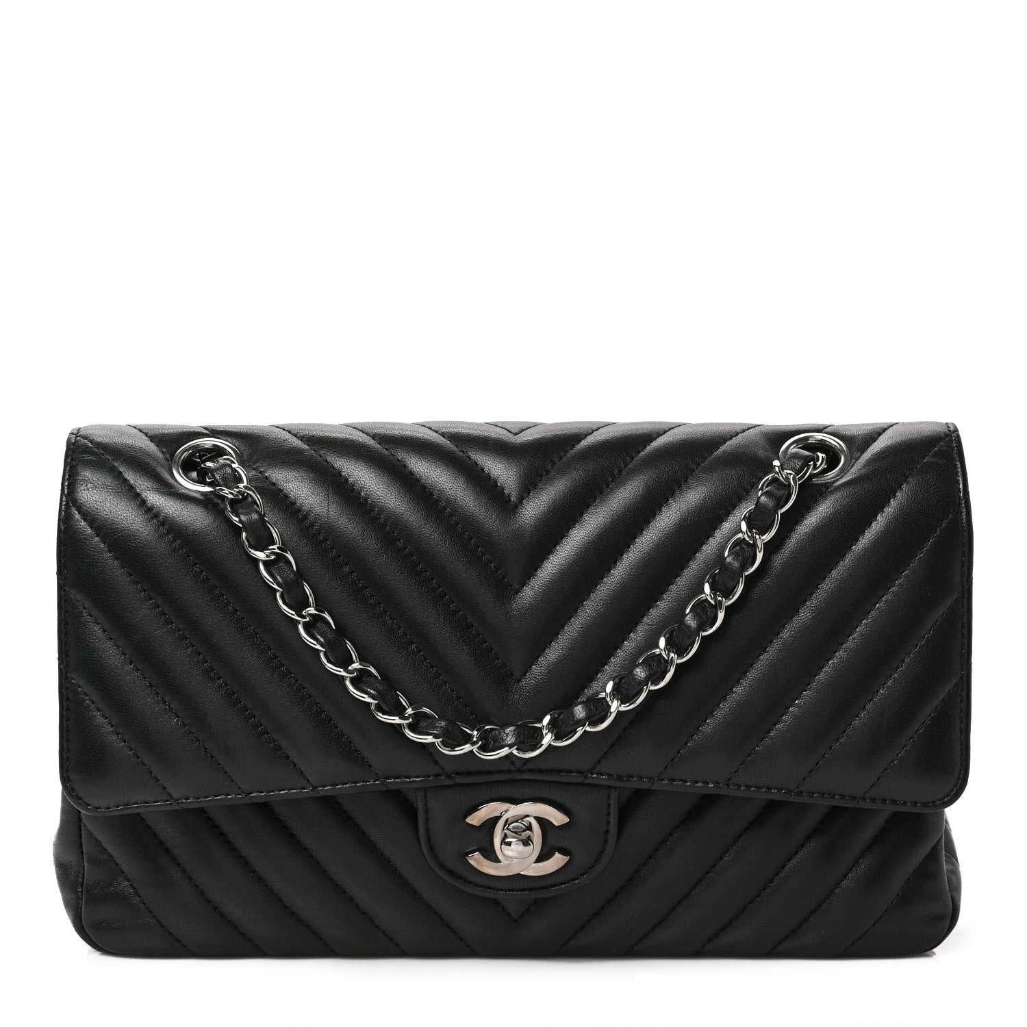 Chanel Lambskin Chevron Quilted Medium Double Flap Black 1 of 8