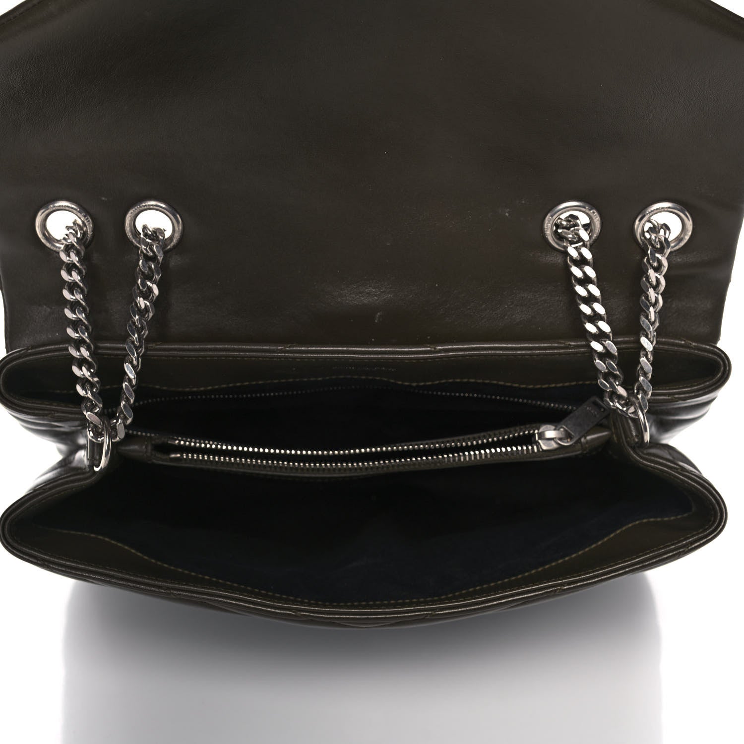 Saint Laurent Calfskin Y Quilted Monogram Medium Loulou Chain Satchel Kaki Fonce 5 of 14