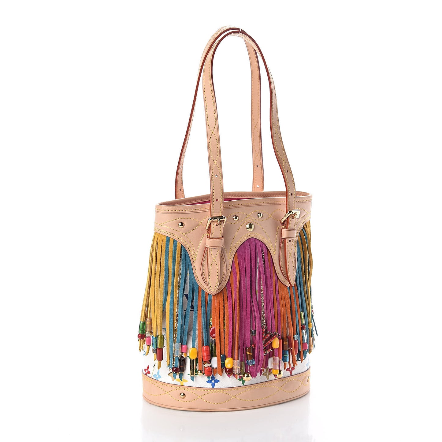 Monogram Multicolor Fringe Bucket White