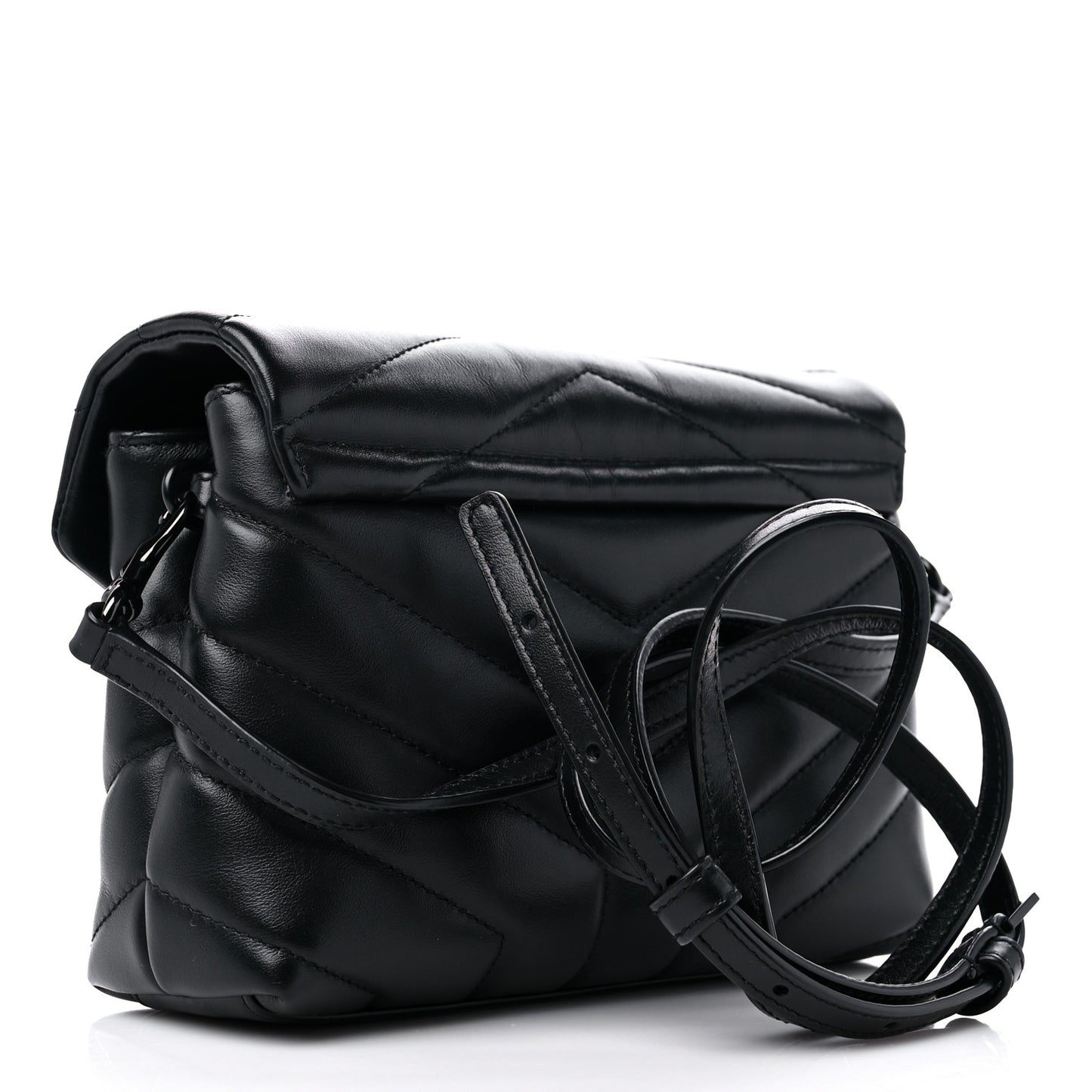 Calfskin Y Quilted Monogram Monochrome Toy Loulou Crossbody Bag Black