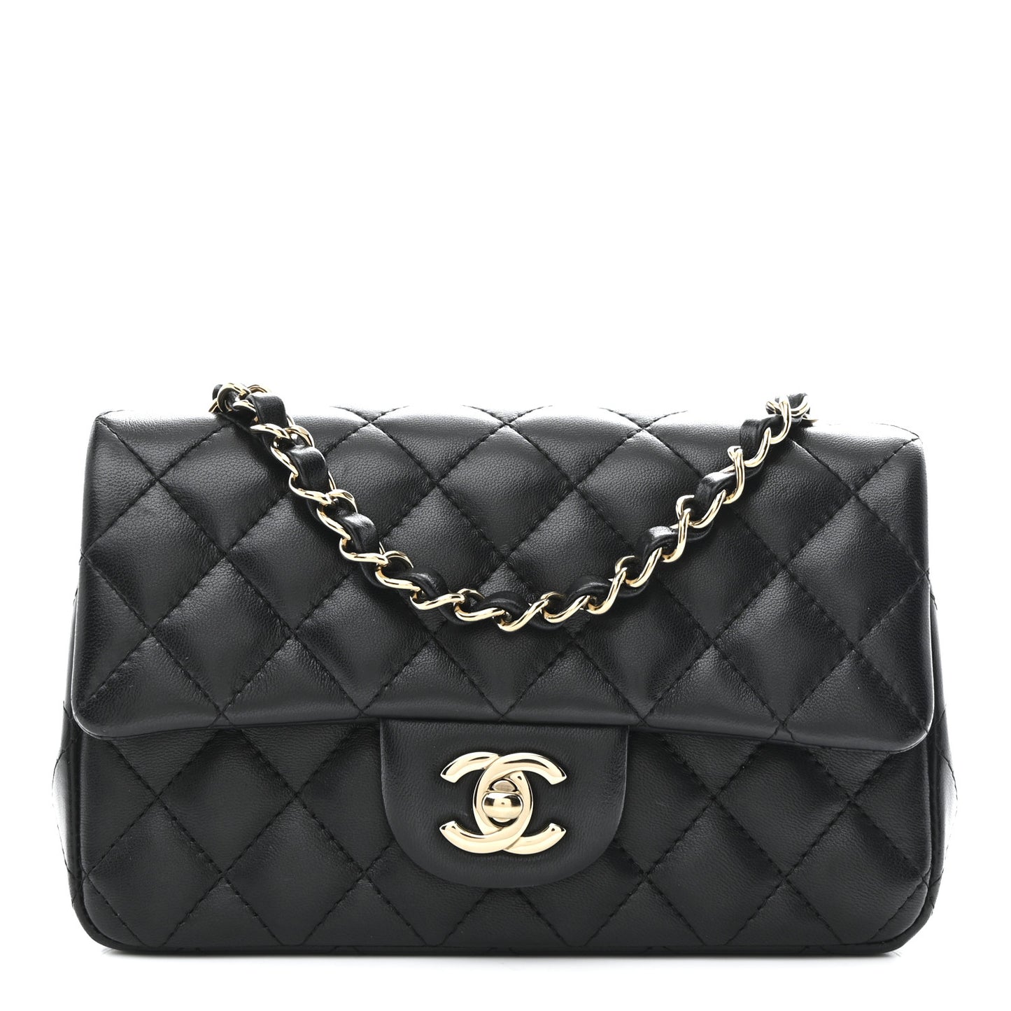 Lambskin Quilted Mini Rectangular Flap Black