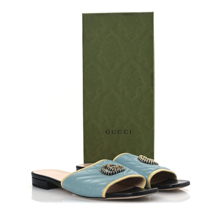 Gucci Malaga Kid Matelasse Enamel GG Marmont Flat Slide Sandals 38 Dusty Azure Burro 13 of 13