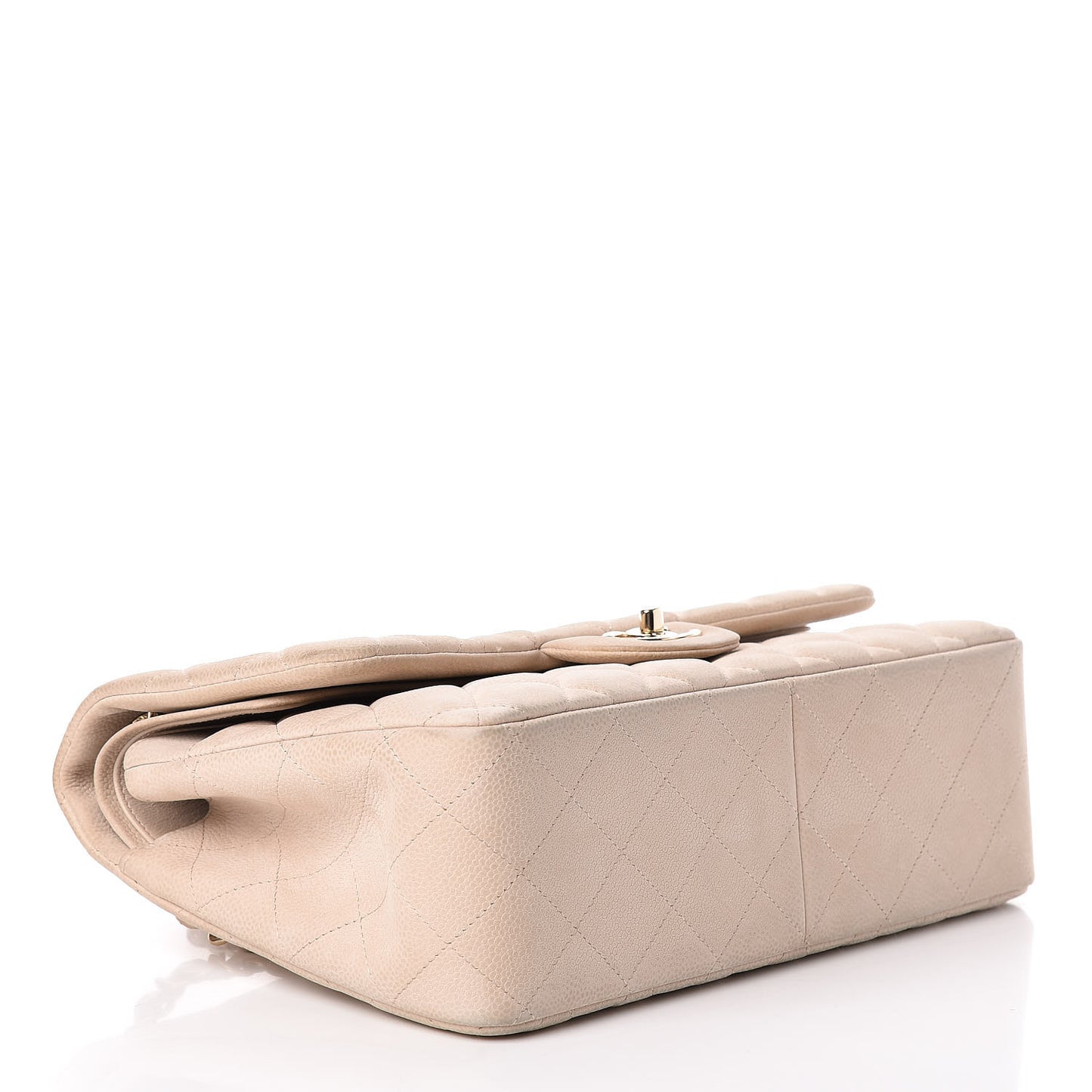 Iridescent Caviar Quilted Jumbo Double Flap Beige