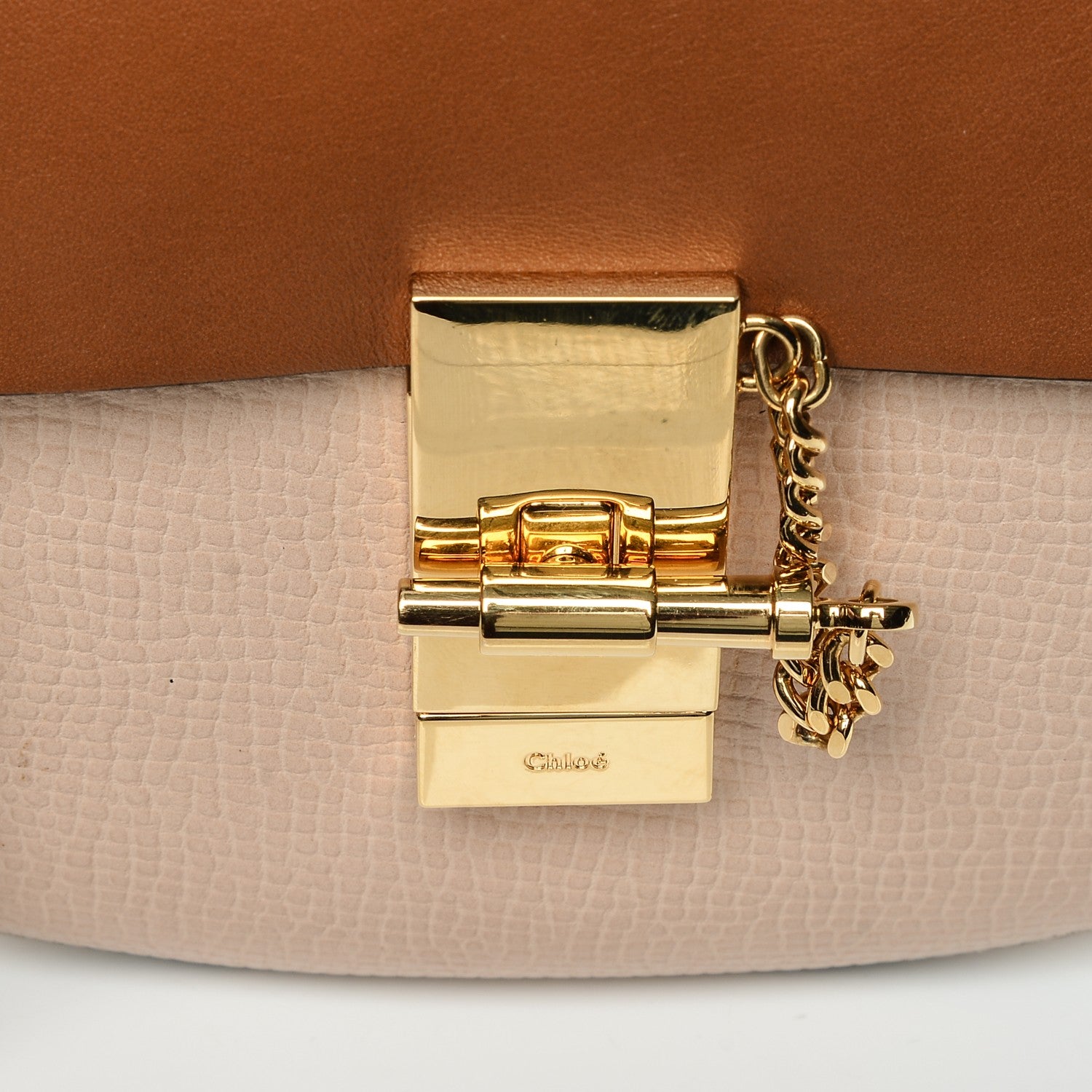 Chloe Grained Calfskin Lambskin Mini Bi-Color Drew Shoulder Bag Powder Beige Caramel 5 of 12