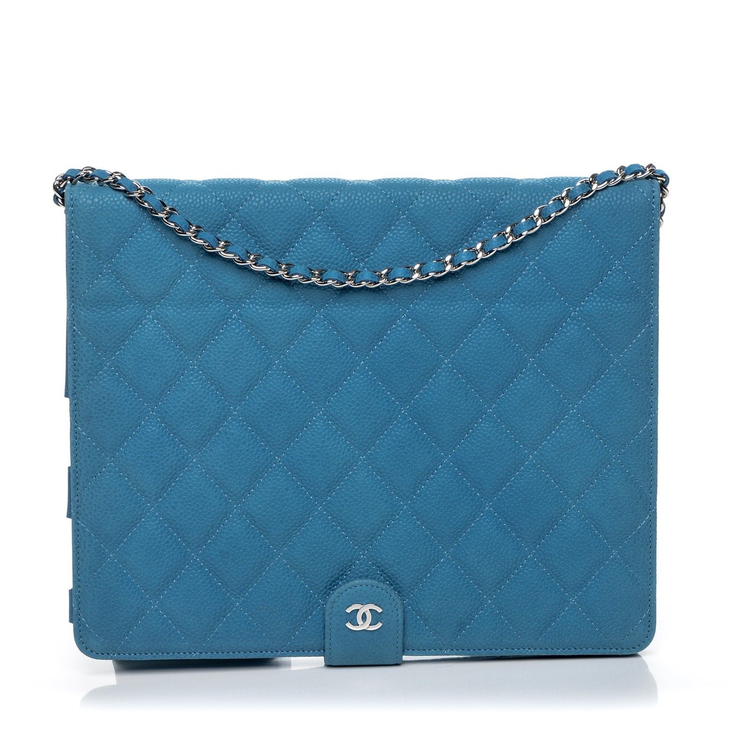 Iridescent Caviar Quilted Crossbody iPad Holder Blue