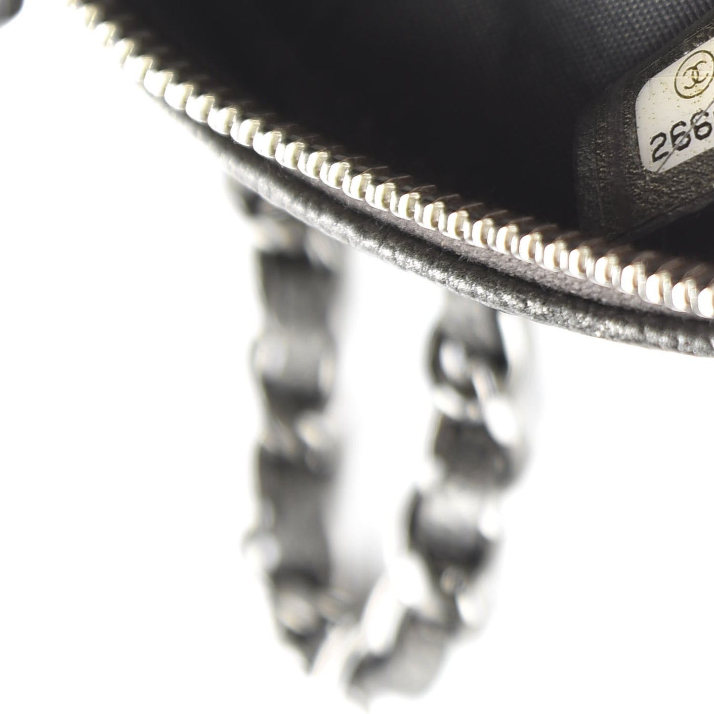 Metallic Caviar Quilted Round Filigree Crossbody Dark Silver