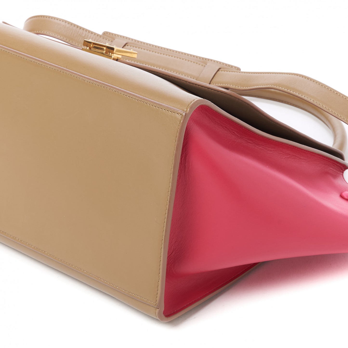 Smooth Calfskin Medium Tri-Color Trapeze Taupe Fuchsia