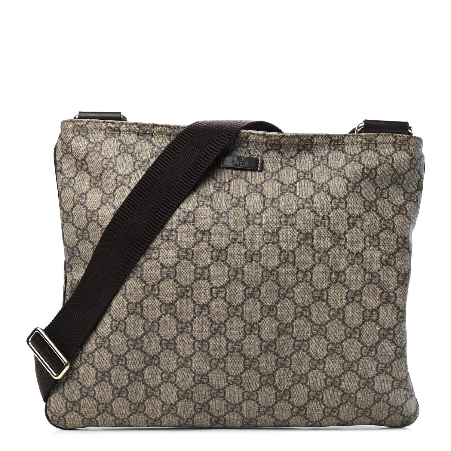 Gucci GG Supreme Monogram Medium Flat Messenger Bag Dark Brown 1 of 4