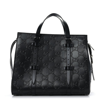 Gucci Calfskin GG Tennis Embossed Tote Bag Black 1 of 9