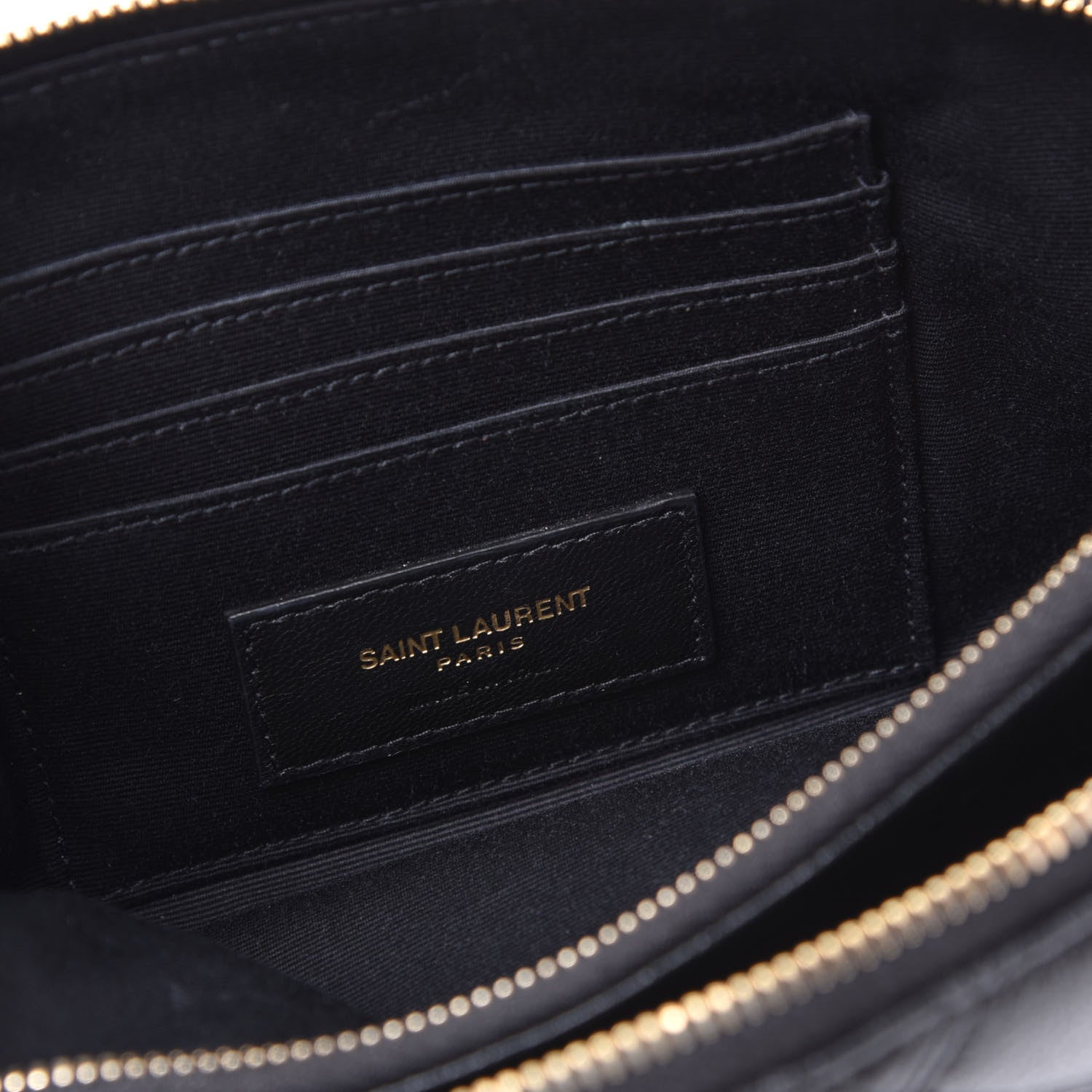 Saint Laurent Grained Lambskin Quilted Mini Becky Double Zip Bag Black 9 of 12