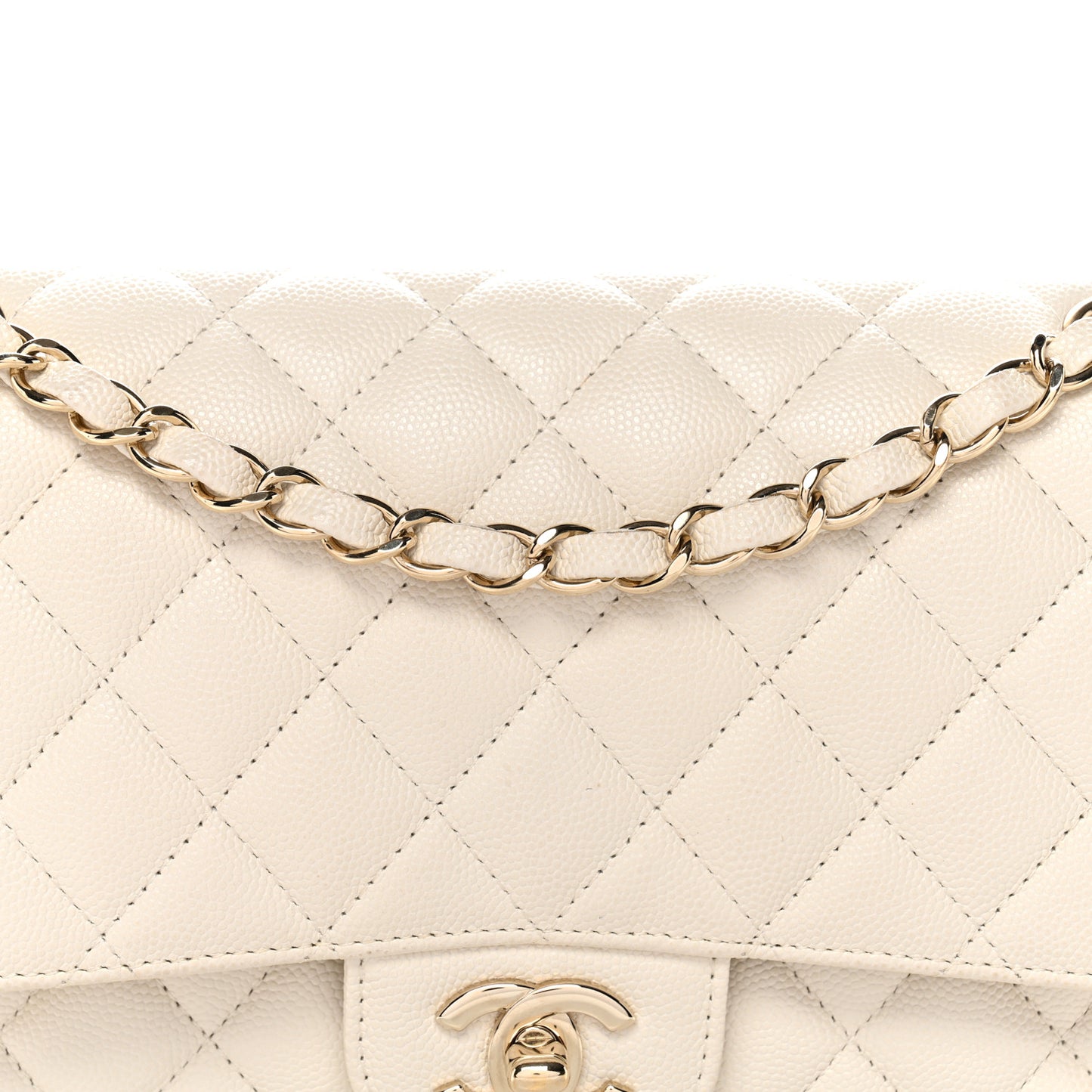 Caviar Quilted Medium Double Flap White