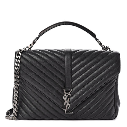Saint Laurent Sheepskin Matelasse Chevron Monogram Large College Satchel Black 1 of 10