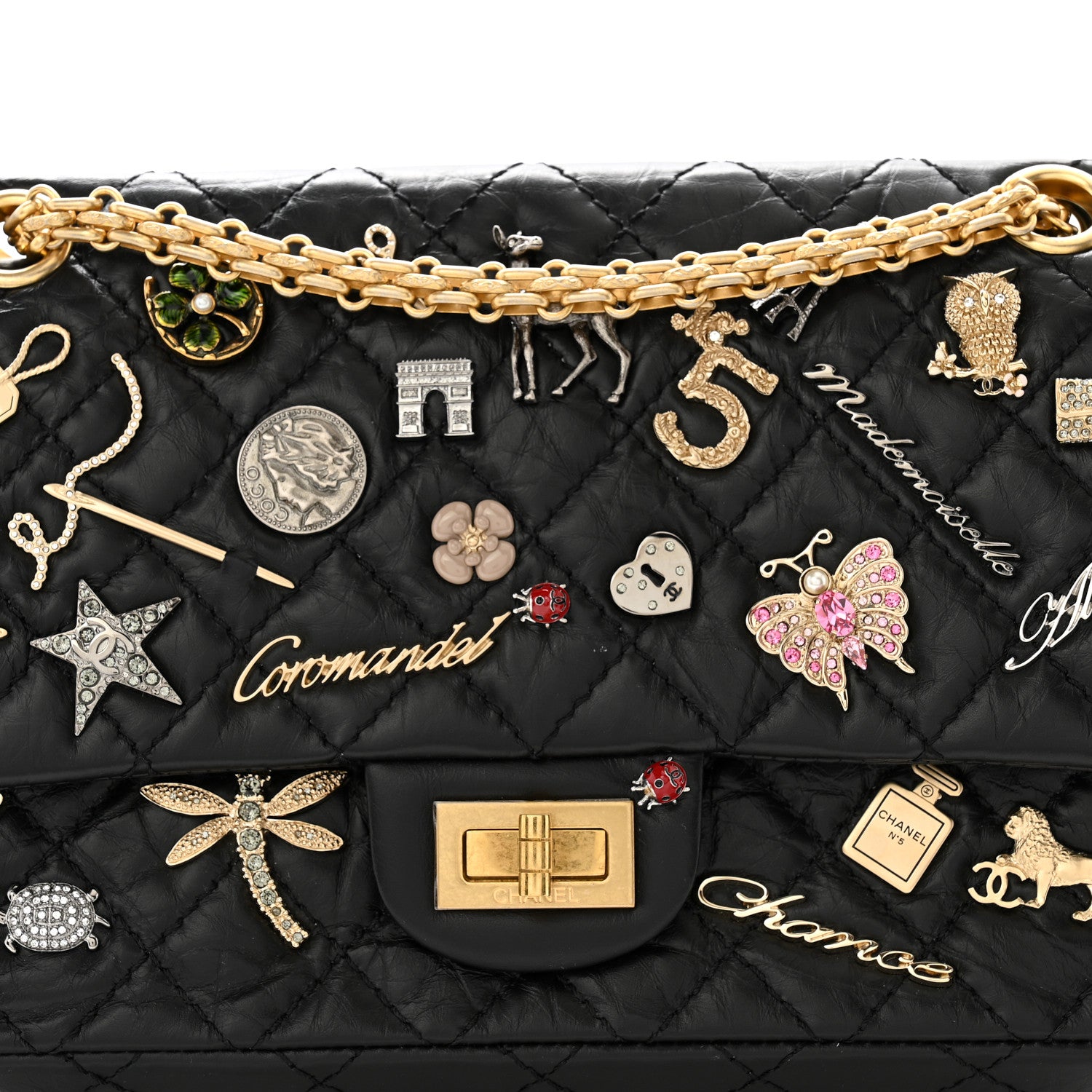 Chanel Aged Calfskin Lucky Charms 2.55 Reissue 225 Flap Black 8 of 12