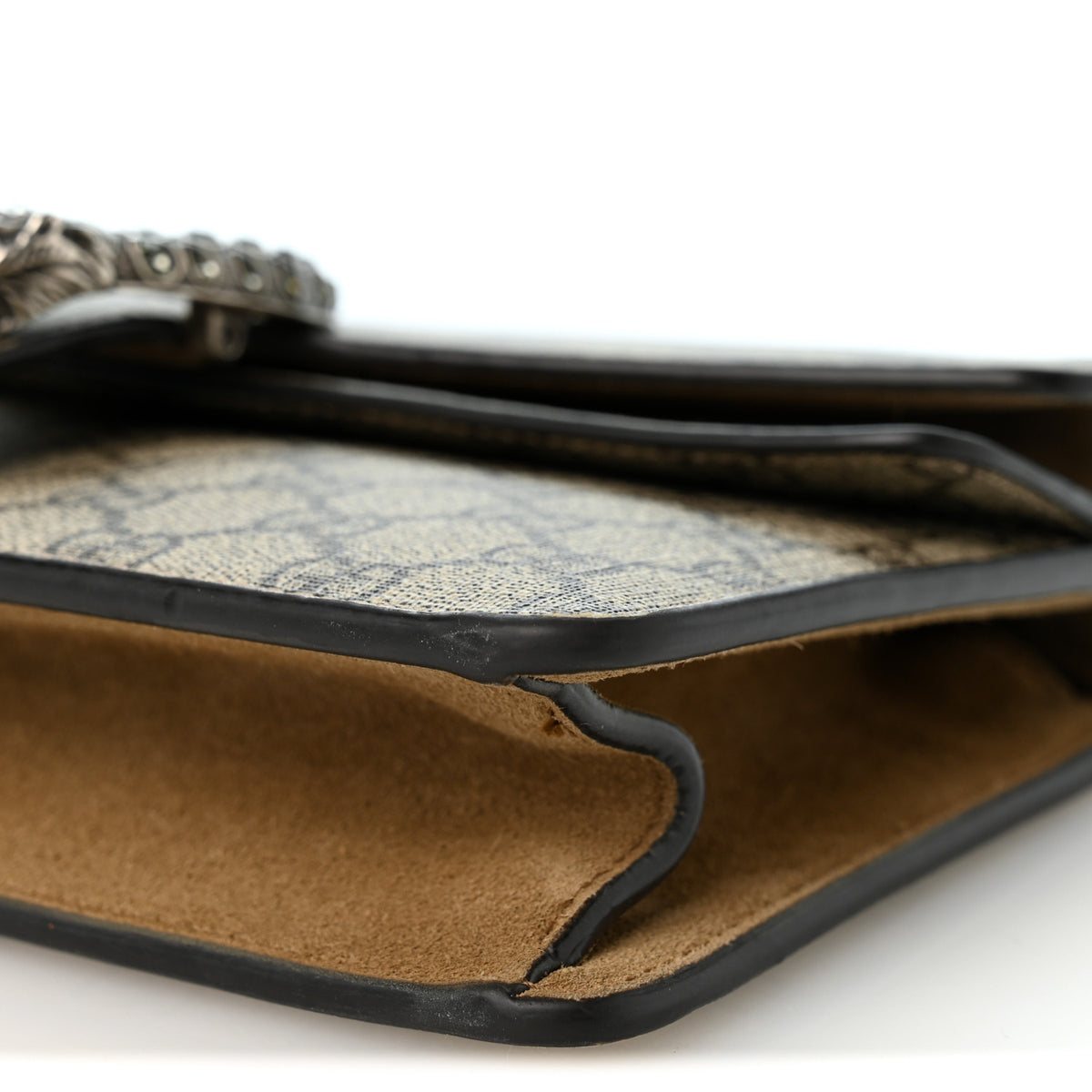 GG Supreme Monogram Suede Crystal Small Dionysus Shoulder Bag Beige Ebony Taupe
