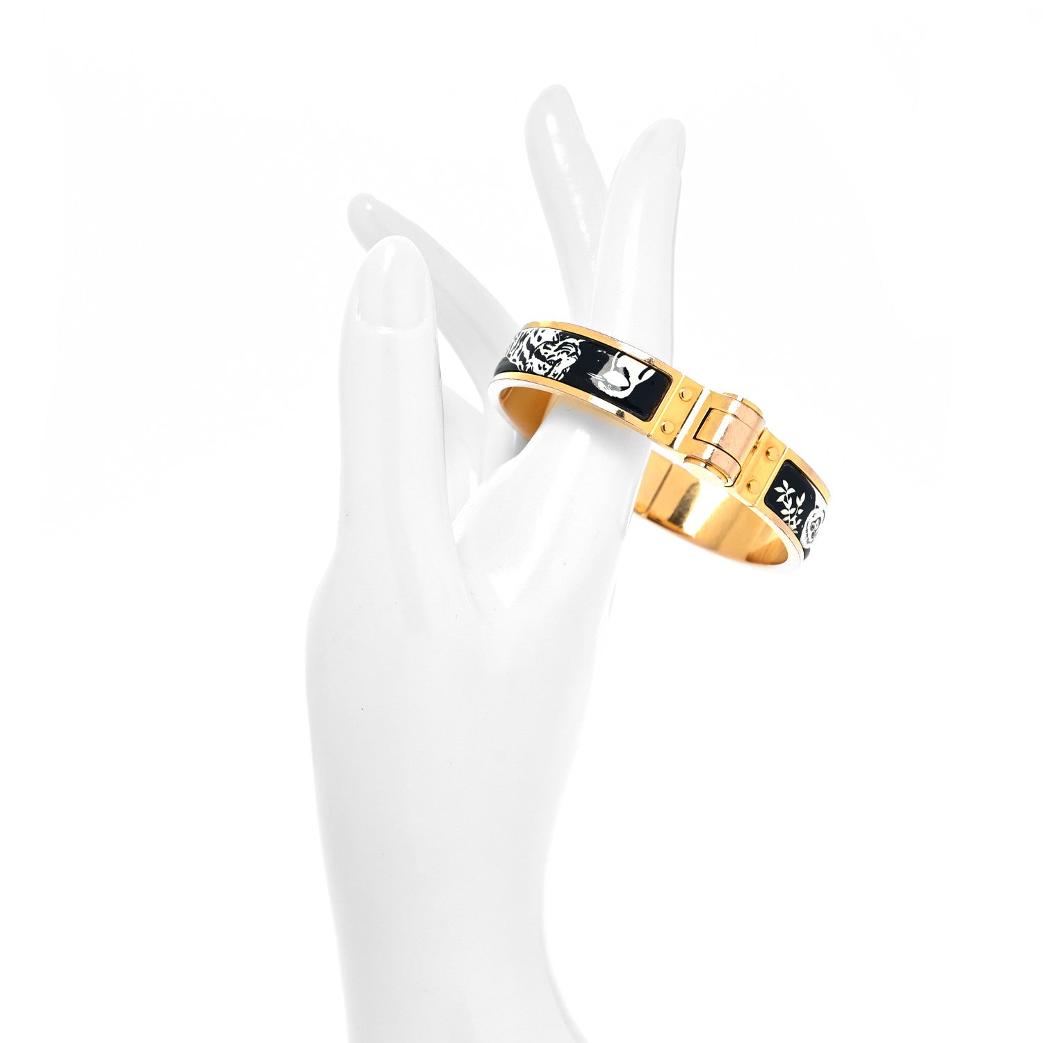 Hermes Enamel Printed Charniere Tendresse Feline Tattoo Hinged Bracelet S Positif Negatif 2 of 5