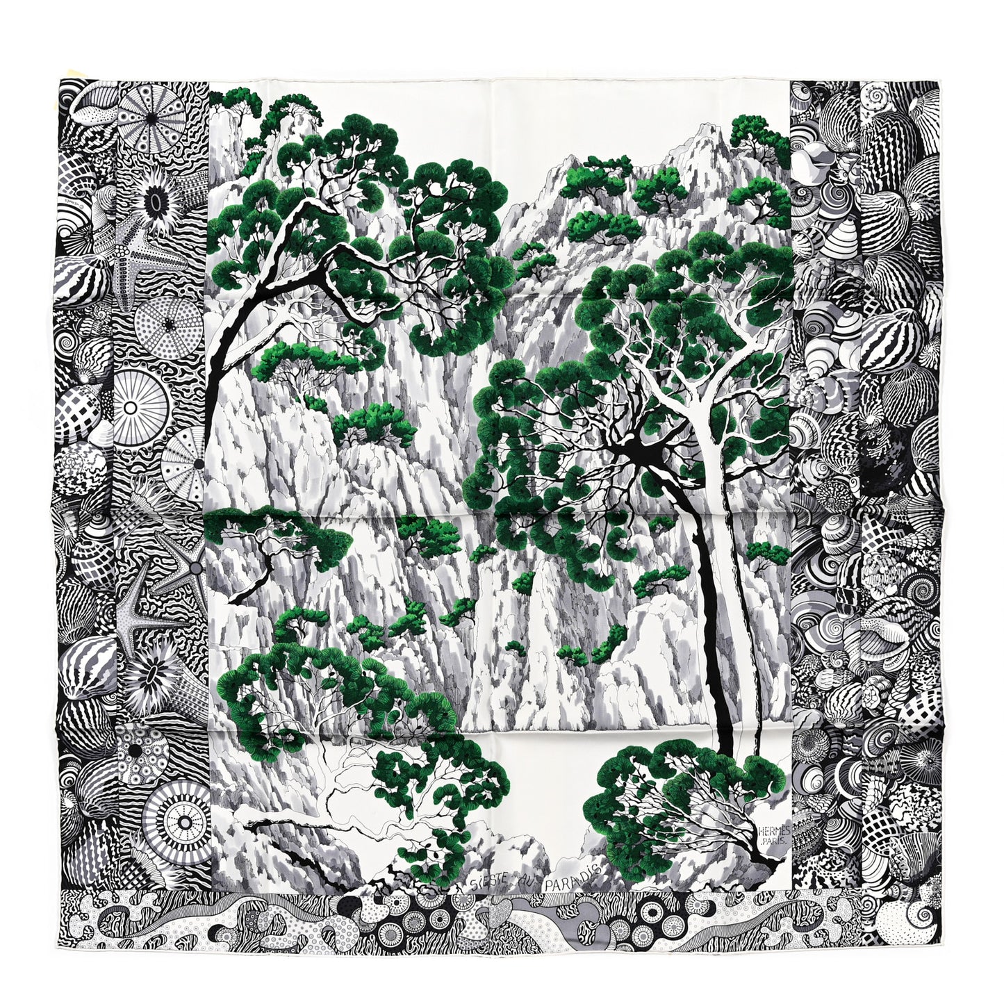 Silk Sieste Au Paradis Scarf 90 Black White Vert