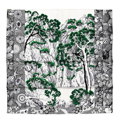 Hermes Silk Sieste Au Paradis Scarf 90 Black White Vert 1 of 5